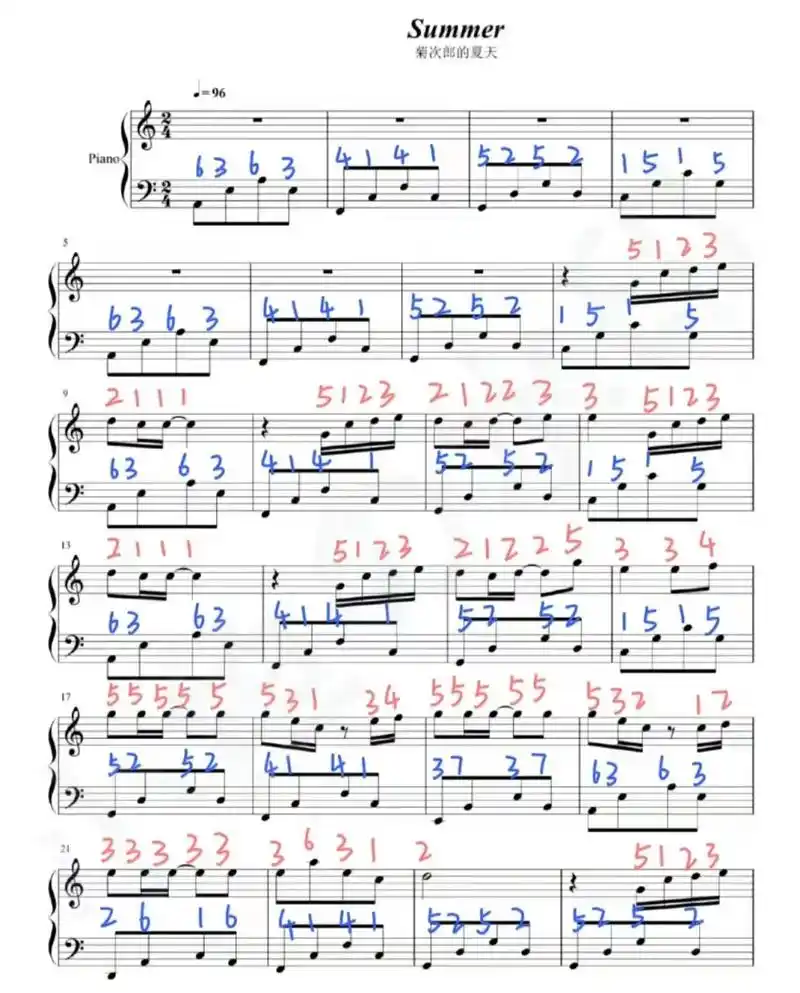 菊次郎的夏天.#钢琴 #菊次郎的夏天#抖音热门小助#简谱加五 - 抖音