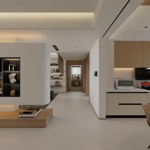 优筑设计-dlp-150平现代原木色三房一层起居室装修效果图第1张