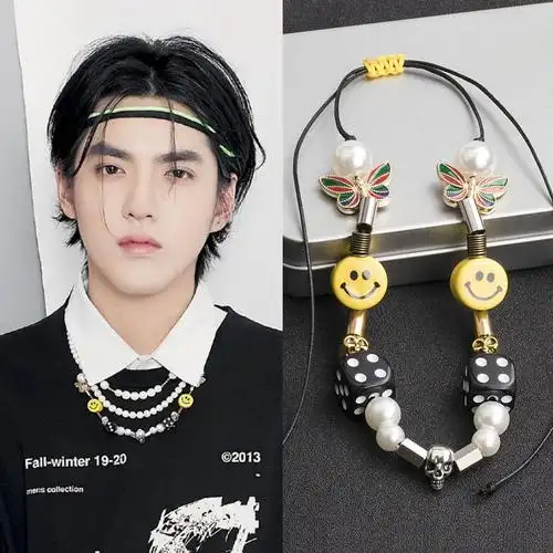 鹿晗项链_吴亦凡同款项链潮男个性骷髅蝴蝶笑脸挂饰网红情侣挂链男女