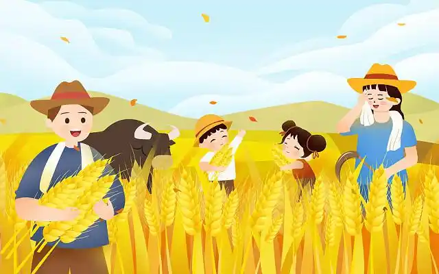 卡通世界粮食日插画jpg人物农民麦田收割劳动