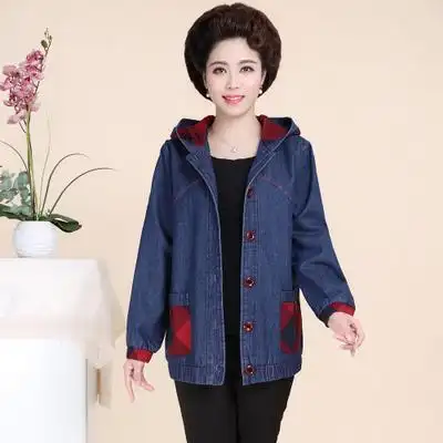 中老年女装妈妈装牛仔外套女春秋款纯棉开衫中年妇女上衣大码宽松