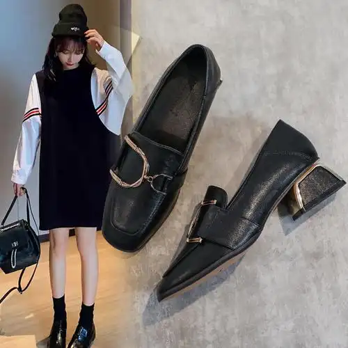 黑色小皮鞋女夏季工作