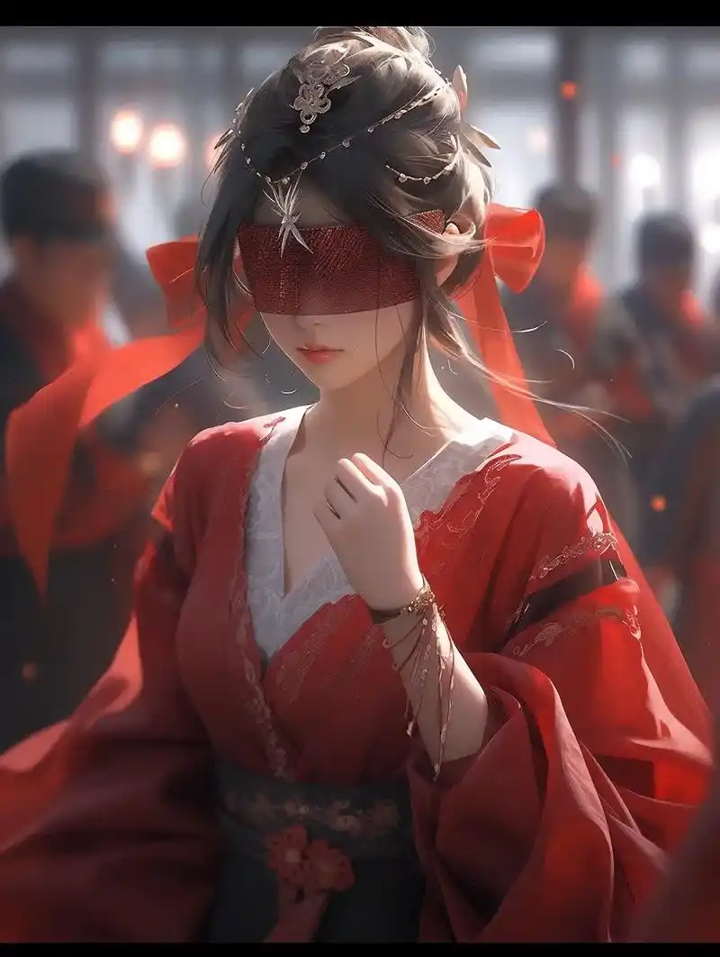 红色古装蒙眼女郎7815#古装仙女插画图集 #红衣古装 #汉服之 - 抖