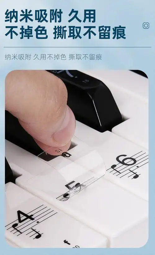 标准钢琴键盘练习纸886154键成人电子琴贴纸无胶透明贴五线谱简谱自学
