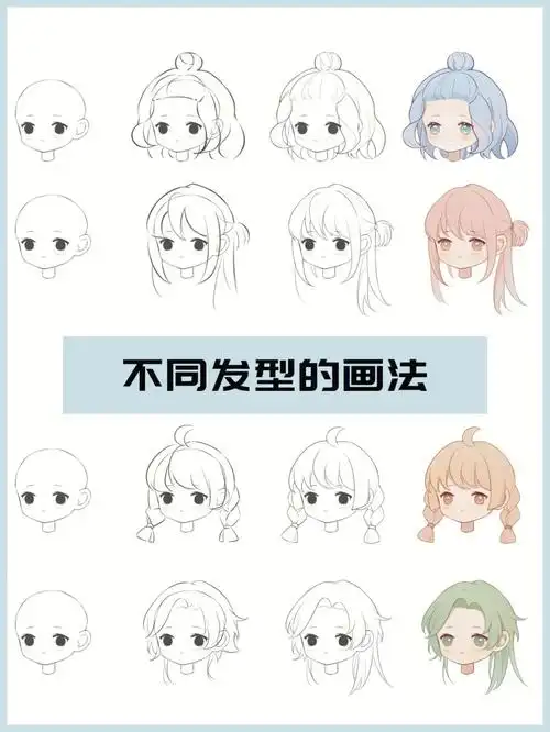 常见的几种q版卡通不同发型画法步骤96结构-线稿-上色q版卡通  发型