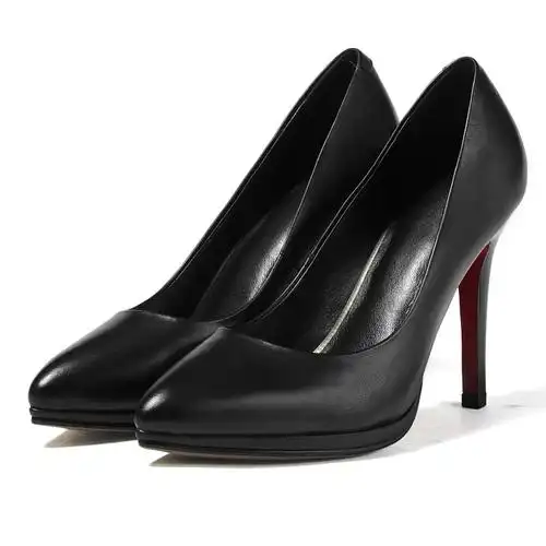 金三志皮工作鞋女黑色优雅职业皮鞋尖头防水台单鞋细跟通勤艺考高跟鞋