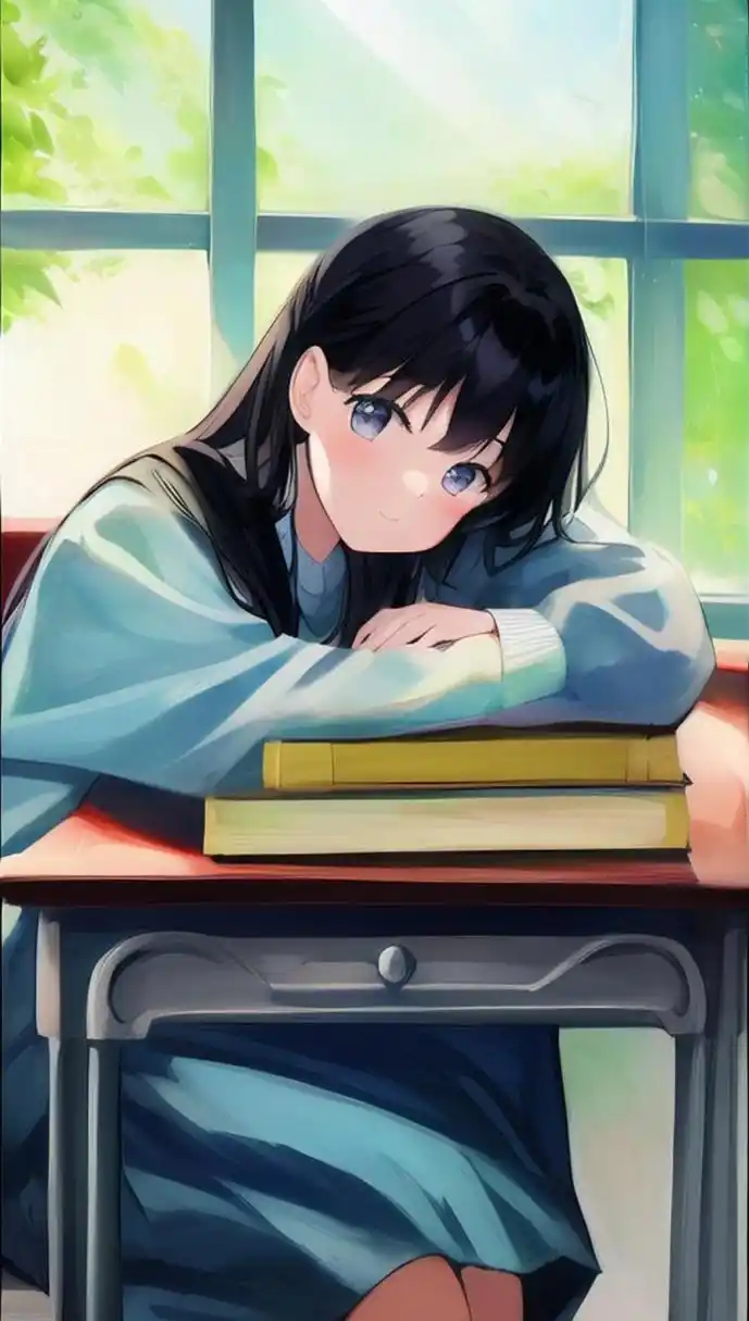 有趣表情:好看的漂亮的学校女孩动漫美女头像表情手机壁纸 #有趣表情#