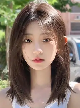 假发女长发假头发自然蕾丝手织八字刘海中分直发锁骨短发全头整顶