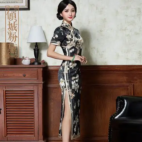 倾城粉黛高端可定制新款改良时尚真丝长款旗袍桑蚕丝日常优雅轻奢