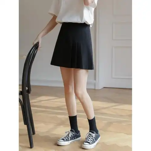 分界线/秒变腿精 百褶裙女夏短裙a字裙黑色半身裙小个子裙子新款