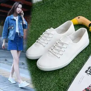 白色帆布鞋女夏2017新款平跟学生韩版小白鞋女士布鞋纯色休闲鞋