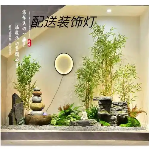 【301元券】楼梯下流水造景室内公司别墅仿真绿植景观仿真竹子新中式