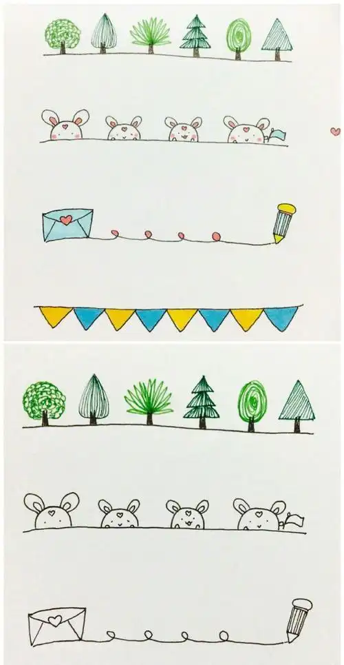 手帐线条简笔画春节学画简笔画春节手抄报标题边框装饰图案绘制