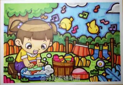 劳动》儿童情景画小女孩洗衣服的简单画法如何画小女孩小女孩简笔画