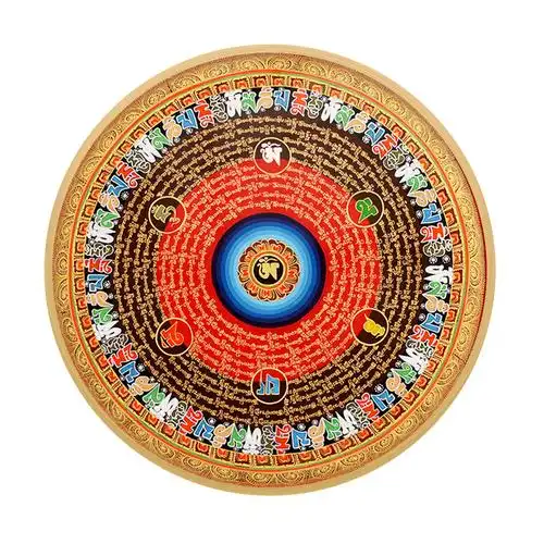 真言装饰客厅玄关创意家居圆形金刚时轮六字唐卡藏族唐卡