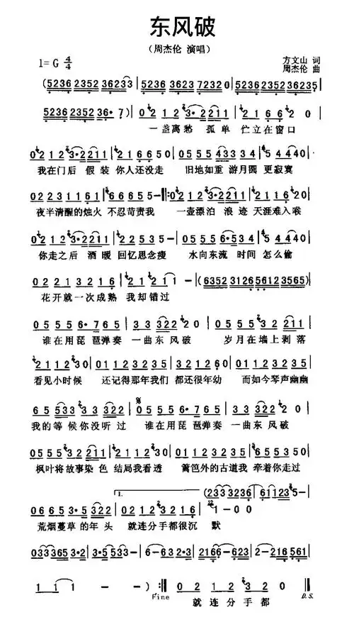 东风破简谱_牛求艺网