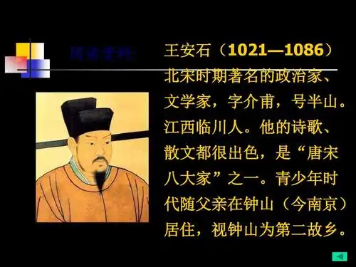 阅读资料: 王安石(1021—1086) 北宋时期著名的政治家, 文学家,字介甫