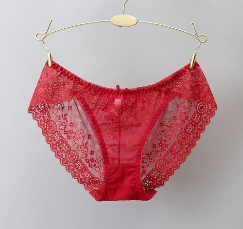 藕粉色内裤蕾丝花边低腰女人三角裤 透明超薄性感粉红日系底裤112