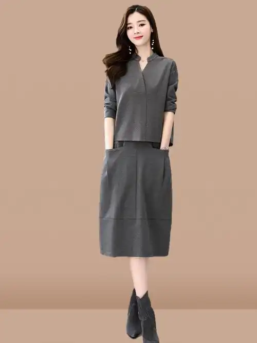 休闲连衣裙两件件套春秋2021年新款春季大码女装时尚套装