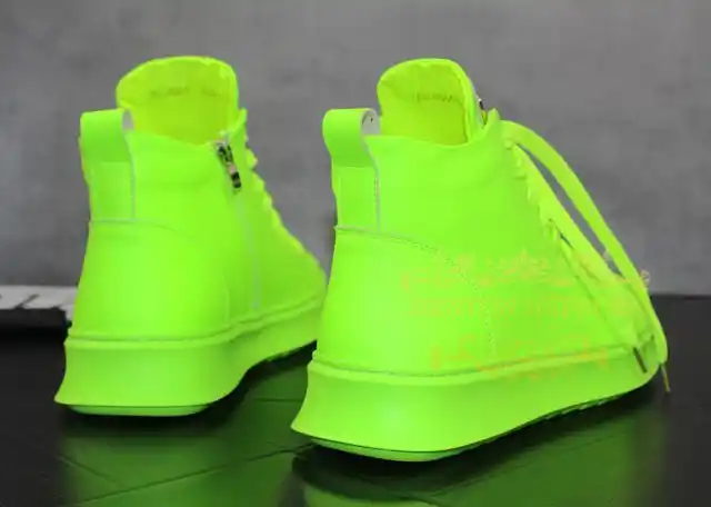男鞋漆皮亮皮板鞋男士高帮白色休闲鞋新款荧光绿潮鞋2020 平底荧光黄