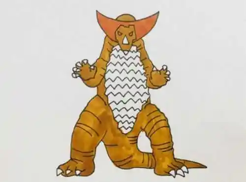 怪兽彩色哥莫拉简笔画怎么画 机械怪兽哥莫拉简笔画绘画方法