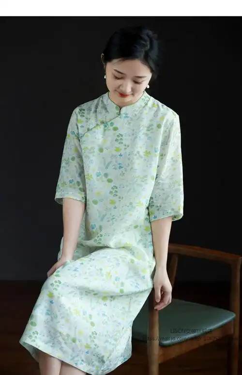 liscn【好质量】女王轻奢高端2022年春季苎麻文艺改良旗袍复古碎花