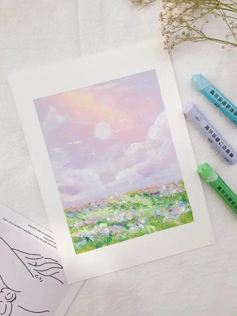 油画棒|梦境花园.#每日一画 #零基础学画画 #治愈系风景  - 抖音