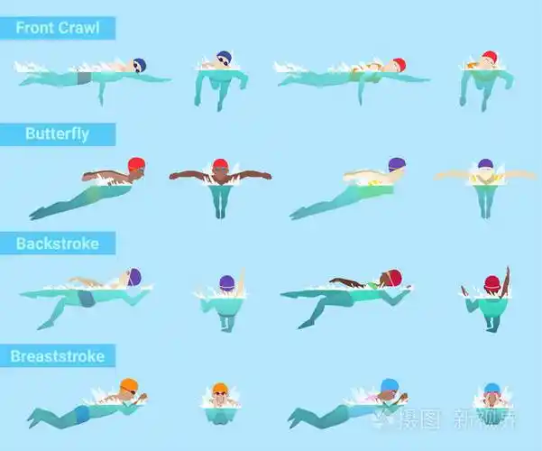 游泳矢量游游泳运动员游泳的泳装和swimmingcap在游泳池不同风格的前