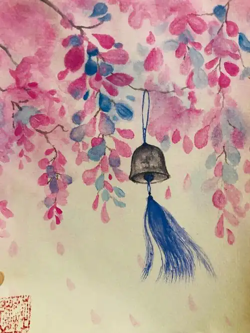 古风插画水彩画紫藤萝