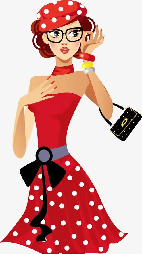 矢量手绘可爱摩登女郎