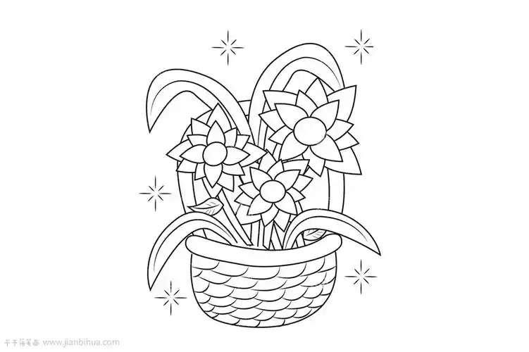 花篮简笔画 亲子画_涂色画简笔画