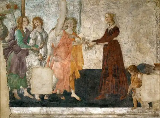 a young woman receives gifts from venus and the three graces