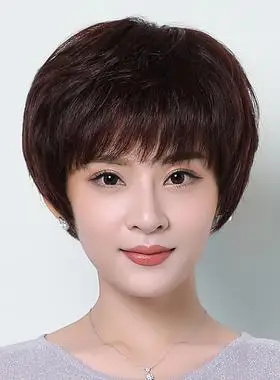 假发女短发短直发真人发丝中老年真发全头套中年人妈妈蓬松假头发
