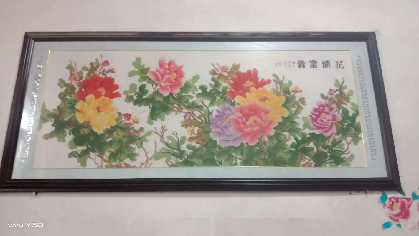 十字绣成品,花开富贵图,八朵牡丹高1.1,宽2.03米左右, - 抖音