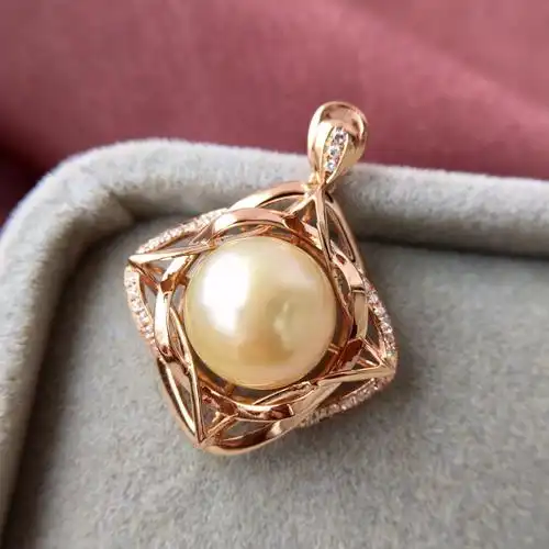 18k金镶天然南洋金珍珠吊坠