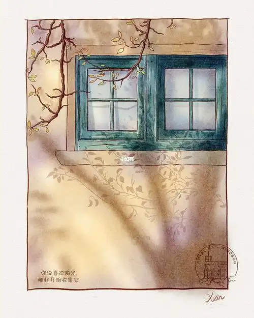 ipad钢笔淡彩阳光洒落的窗户