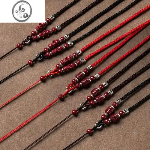 jimis925银朱砂貔貅玉佩吊坠挂绳男女项链绳子挂件绳子挂脖挂绳