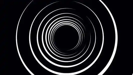 抽象的白色曲线在黑色背景上缓慢旋转无缝循环动画美丽的弯曲霓虹灯