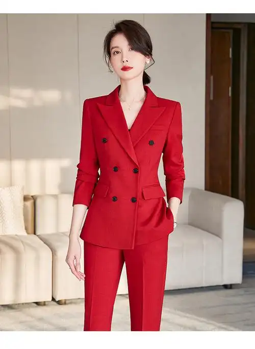 春夏季职业西装套装女红色轻熟职业装活动主持人正装西服面试工作服