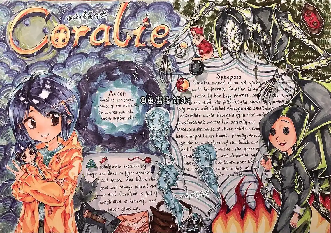 手抄报 #电影海报 #鬼妈妈 #coraline #手绘 - 抖音