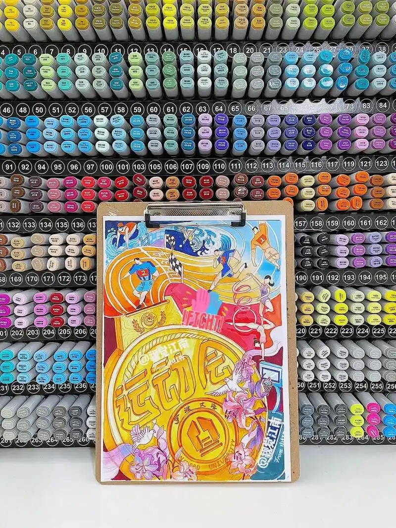 原创马克笔手绘海报《运动会》 在马克笔堆里画画是怎样的感受 答案就