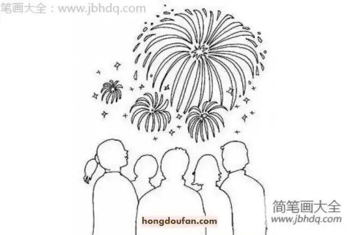 儿童看烟花简笔画背影