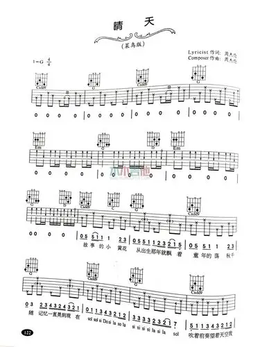 《晴天(简单版)》吉他谱-c大调音乐网