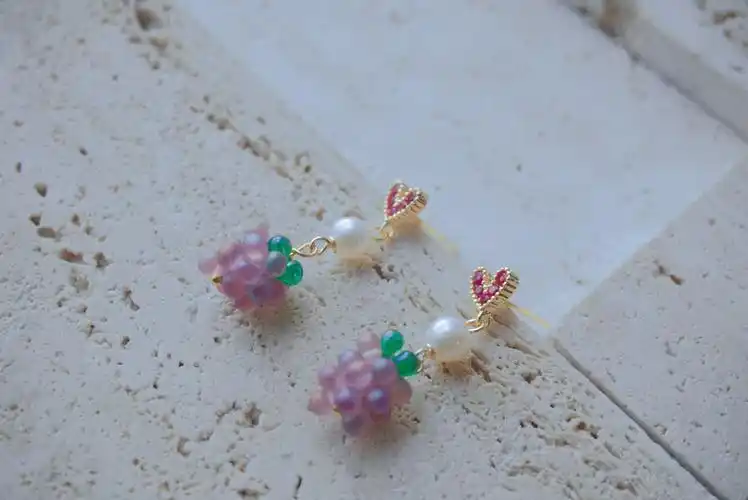 串珠耳环花瓣珍珠耳环