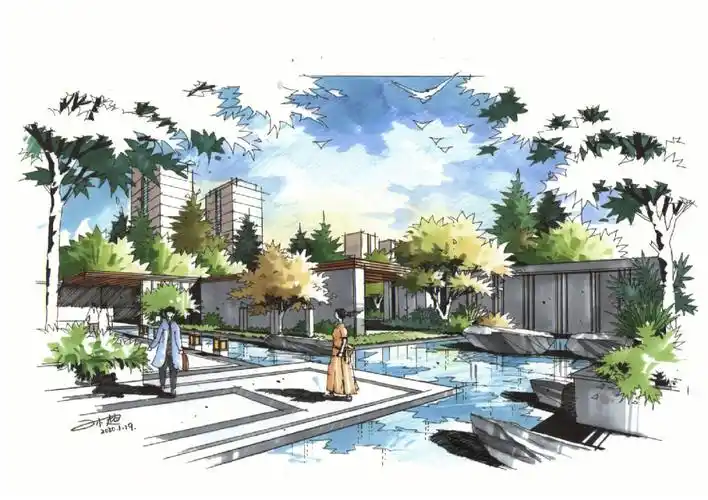 优秀景观手绘马克笔表达