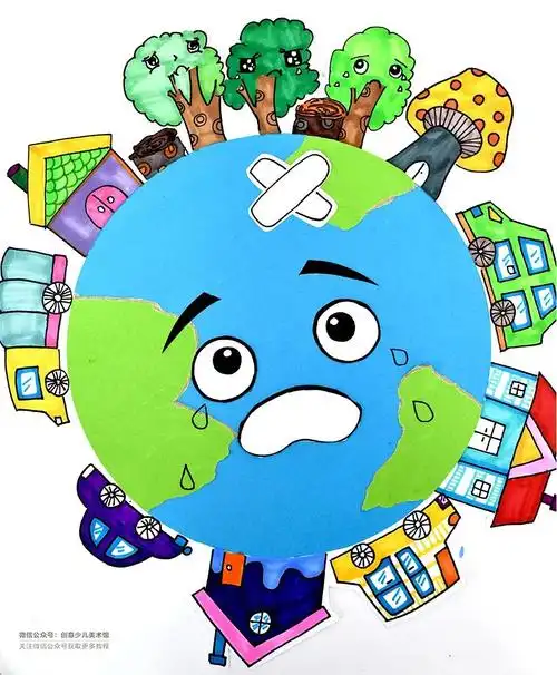 创意儿童画教程|地球日,让地球妈妈不再哭泣