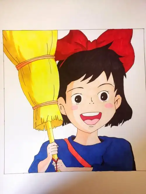 宫崎骏手绘马克笔魔女宅急便附线稿