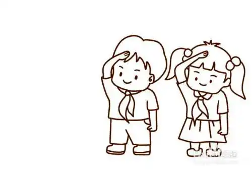 少先队员敬礼简笔画步骤向飘扬的国旗敬礼敬礼的两位小朋友卡通简笔画