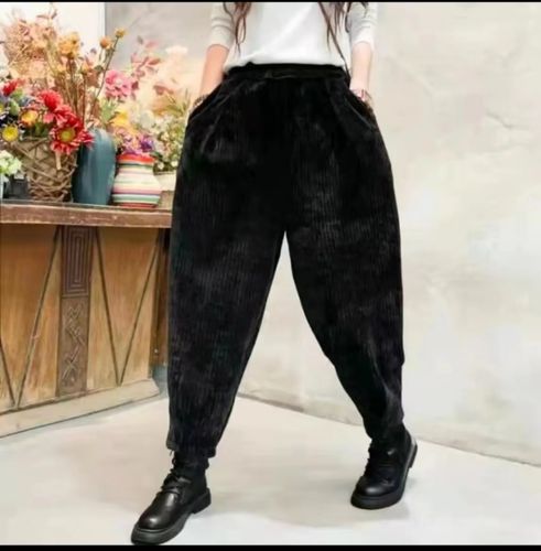 秋季新款哈伦裤宽松显瘦萝卜裤雪尼尔女裤百搭休闲妈妈高腰长裤子