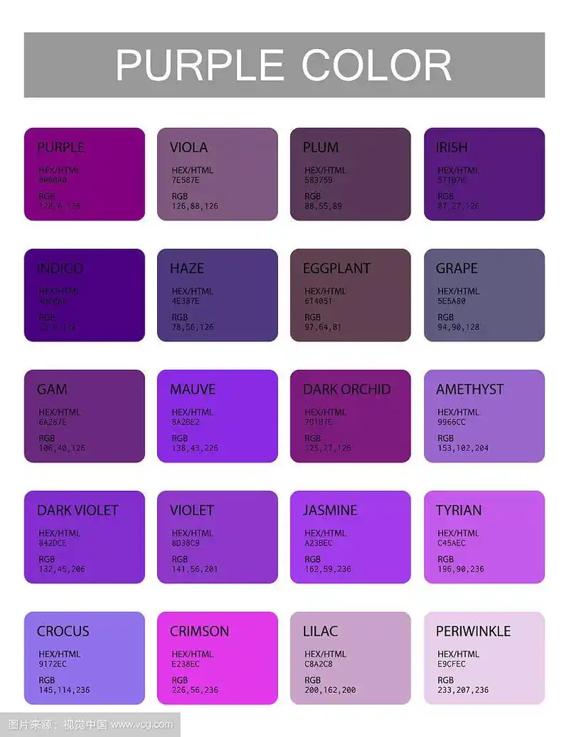 紫色代码和名称的选择颜色